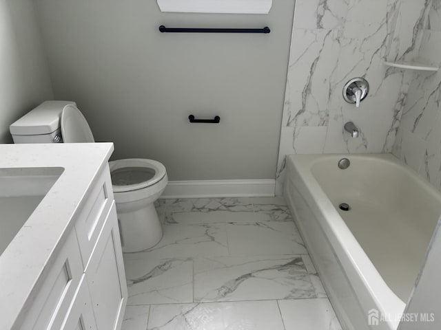 21 Catherine St, Carteret, NJ 07008 - full bath with toilet, marble finish floor, vanity, and baseboards