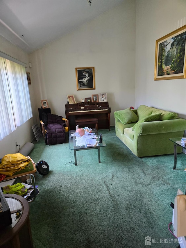 42 Hyde Ave, Iselin, NJ 08830 - living area featuring carpet floors and vaulted ceiling