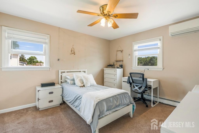 124 6th Ave, Middlesex, NJ 08846 - bedroom featuring a wall mounted AC, a baseboard heating unit, carpet floors, and ceiling fan