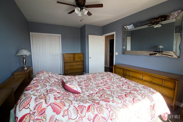 bedroom with a closet and ceiling fan