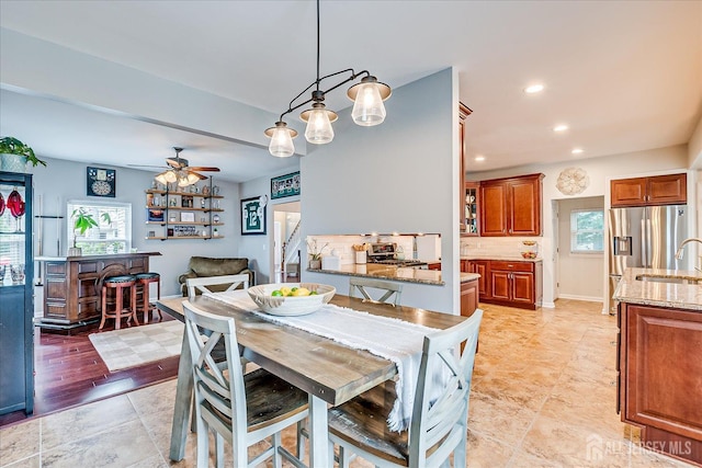 9 Sedgwick St, Jamesburg, NJ 08831 - dining room featuring plenty of natural light, a bar, a ceiling fan, and recessed lighting