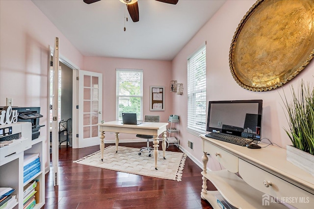 9 Sedgwick St, Jamesburg, NJ 08831 - office space with ceiling fan, dark wood-style floors, and french doors