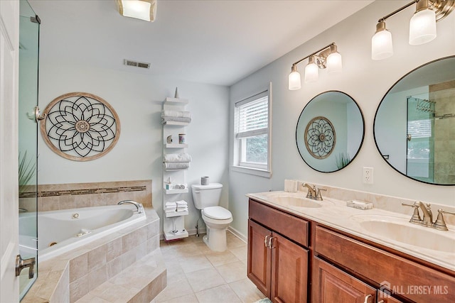9 Sedgwick St, Jamesburg, NJ 08831 - full bathroom featuring a jetted tub, double vanity, tiled shower, and tile patterned flooring