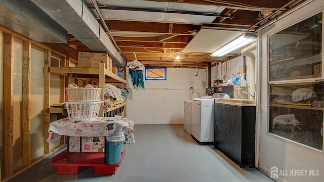 unfinished below grade area with separate washer and dryer