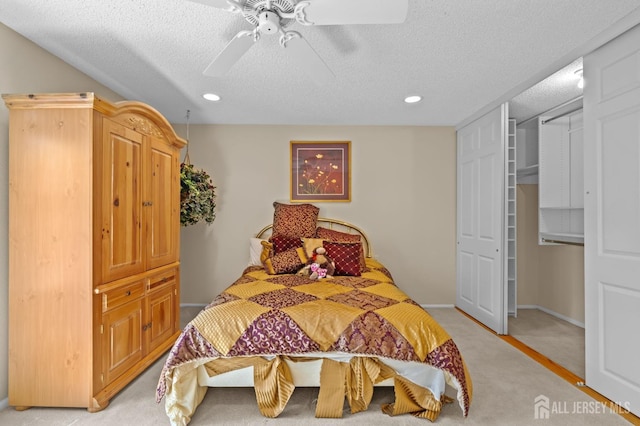 620 Deal Rd Unit 620A, Monroe, NJ 08831 - bedroom with a textured ceiling, recessed lighting, light colored carpet, ceiling fan, and a closet
