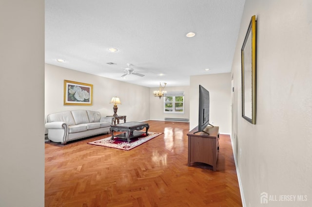 620 Deal Rd Unit 620A, Monroe, NJ 08831 - living room with a ceiling fan, recessed lighting, a chandelier, a textured ceiling, and baseboards