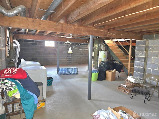 20 Ellingham Ave, Monroe, NJ 08831 - below grade area featuring washer and clothes dryer, gas water heater, and stairs