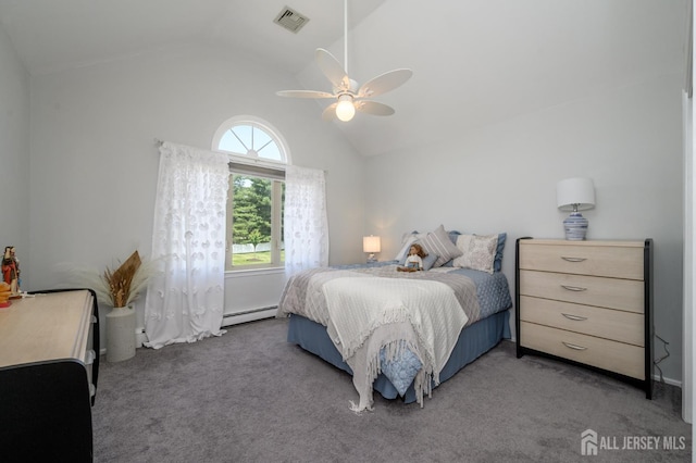 1 Wilfred Rd, Manalapan, NJ 07726 - carpeted bedroom featuring lofted ceiling, a baseboard heating unit, and ceiling fan
