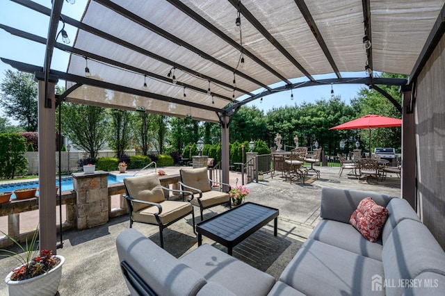 1 Wilfred Rd, Manalapan, NJ 07726 - view of patio / terrace with outdoor lounge area, outdoor dining area, and a pergola