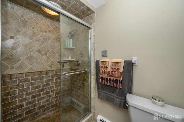 1 Wilfred Rd, Manalapan, NJ 07726 - bathroom featuring a stall shower and baseboard heating