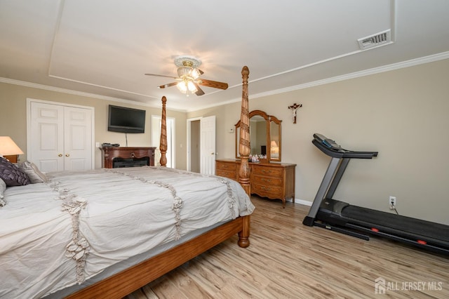 1 Wilfred Rd, Manalapan, NJ 07726 - bedroom featuring ornamental molding, wood finished floors, and a ceiling fan
