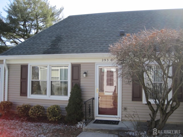 view of front of home with a shingled roof and entry steps