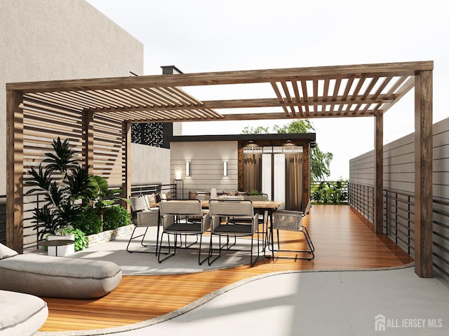 335 21st St, Irvington, NJ 07111 - wooden terrace with a pergola and outdoor dining space