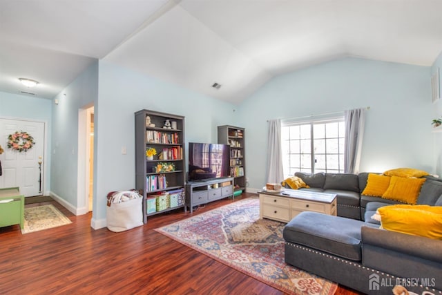 238 Lucy Ct, South Plainfield, NJ 07080 - living room with baseboards, wood finished floors, and lofted ceiling