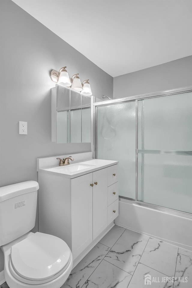 450 College Dr, Edison, NJ 08817 - full bath featuring vanity, bath / shower combo with glass door, and marble finish flooring