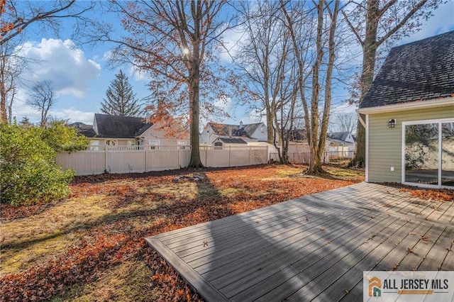 wooden deck with a fenced backyard