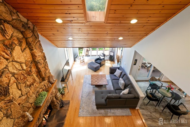 17 Theodore Dr, East Brunswick, NJ 08816 - living room featuring recessed lighting, wood ceiling, and wood finished floors