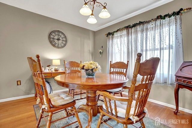 dining space with wood-type flooring