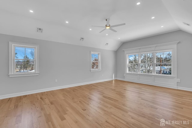 737 Wingate Dr, Bridgewater, NJ 08807 - empty room with lofted ceiling, a ceiling fan, light wood-style floors, and recessed lighting