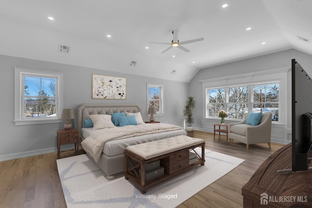 737 Wingate Dr, Bridgewater, NJ 08807 - bedroom with vaulted ceiling, light wood-type flooring, recessed lighting, and a ceiling fan