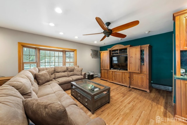 545 Myrtle Ave, Woodbridge Proper, NJ 07095 - living room featuring ceiling fan, light wood-style floors, and recessed lighting