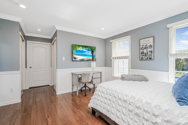5 Bridle Ct, Monroe, NJ 08831 - bedroom featuring wood finished floors, ornamental molding, recessed lighting, and wainscoting