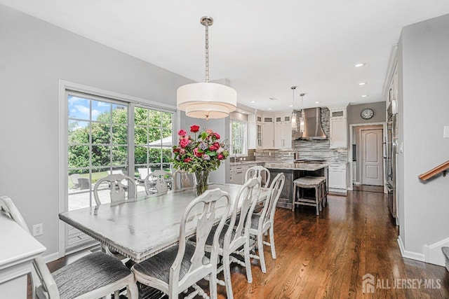 5 Bridle Ct, Monroe, NJ 08831 - dining space featuring dark wood-type flooring, recessed lighting, and baseboards
