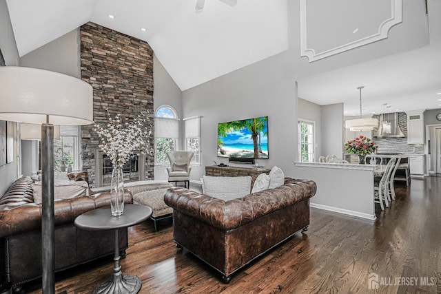 5 Bridle Ct, Monroe, NJ 08831 - living area with high vaulted ceiling and dark wood finished floors
