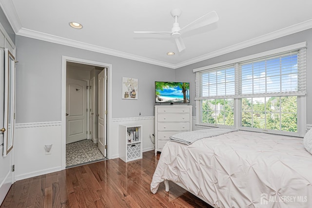 5 Bridle Ct, Monroe, NJ 08831 - bedroom with wood finished floors, crown molding, recessed lighting, and ceiling fan