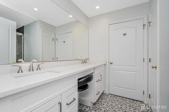 5 Bridle Ct, Monroe, NJ 08831 - full bath with double vanity, tiled shower, recessed lighting, and tile patterned flooring