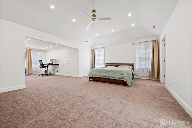 2 Hitching Post Pl, Monroe, NJ 08831 - bedroom featuring light carpet, vaulted ceiling, recessed lighting, baseboards, and a ceiling fan