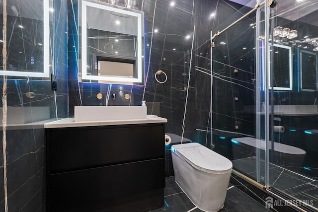 2 Hitching Post Pl, Monroe, NJ 08831 - full bathroom featuring tile walls, toilet, a shower stall, and vanity
