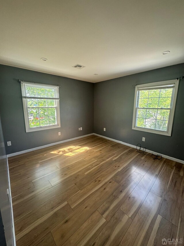 spare room featuring hardwood / wood-style flooring and plenty of natural light