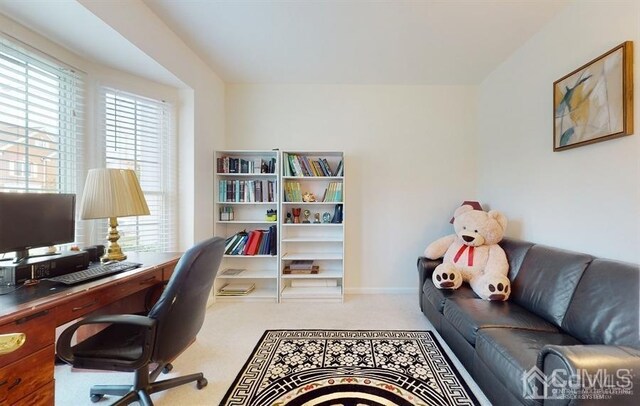 office area with light colored carpet