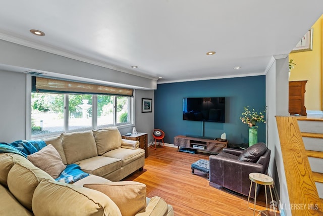5 Meade Ct, Piscataway, NJ 08854 - living area featuring ornamental molding, recessed lighting, and light wood-style floors