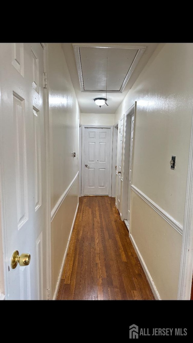 corridor with dark hardwood / wood-style floors