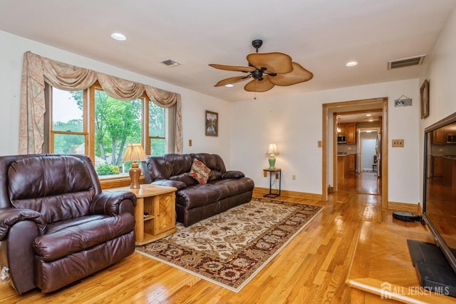 27 Briarwood Dr, Old Bridge, NJ 07747 - living area featuring a ceiling fan, light wood-style flooring, recessed lighting, and baseboards
