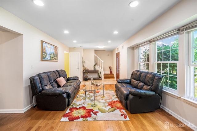 23 Boxwood Cir, Edison, NJ 08820 - living area with stairs, wood-type flooring, and recessed lighting