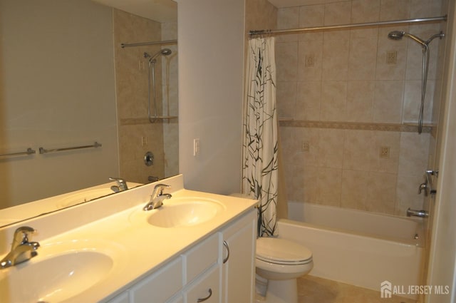 12 Sunny Ct, Monroe, NJ 08831 - bathroom with shower / bath combo with shower curtain, double vanity, tile patterned flooring, and toilet