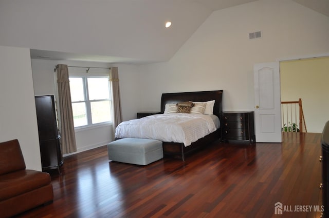 12 Sunny Ct, Monroe, NJ 08831 - bedroom with wood finished floors, recessed lighting, high vaulted ceiling, and baseboards