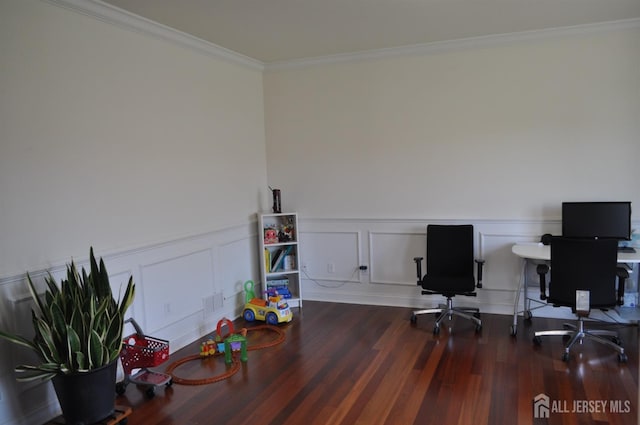 12 Sunny Ct, Monroe, NJ 08831 - office area with ornamental molding, wainscoting, wood finished floors, and a decorative wall