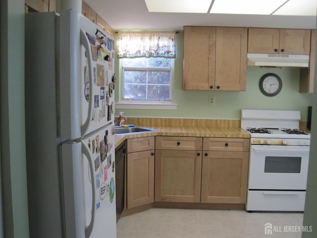 kitchen with sink and white appliances