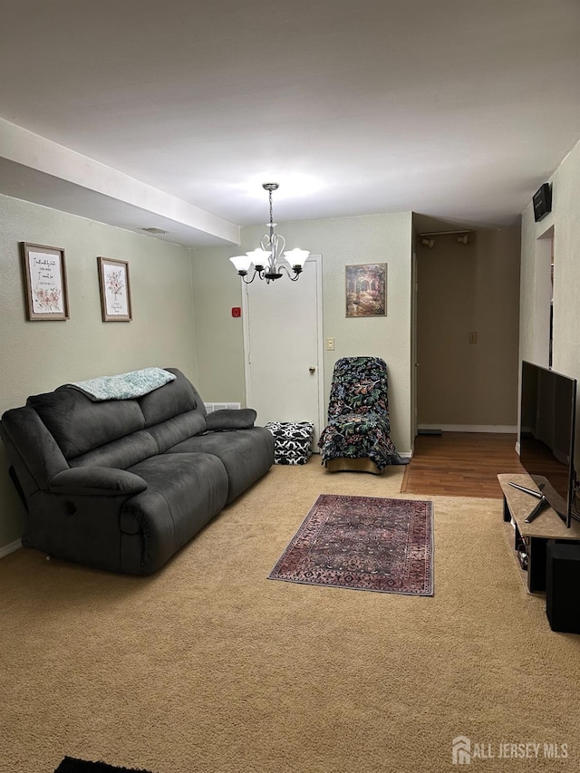 living room with a chandelier