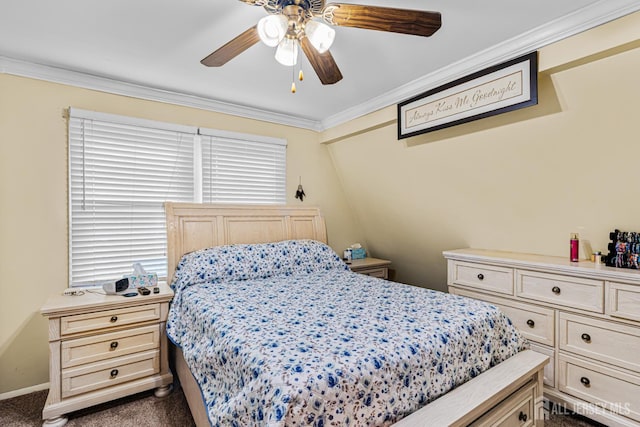 249 Garfield Ave, Old Bridge, NJ 08879 - bedroom featuring dark carpet, ornamental molding, ceiling fan, and baseboards
