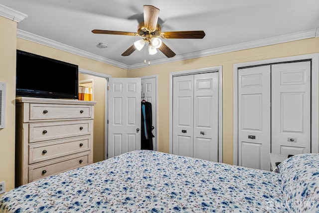 249 Garfield Ave, Old Bridge, NJ 08879 - bedroom featuring two closets, ornamental molding, and ceiling fan