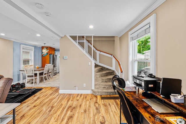 249 Garfield Ave, Old Bridge, NJ 08879 - office space with light wood finished floors, ornamental molding, baseboards, and recessed lighting