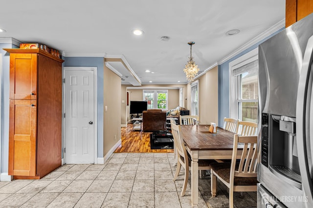 249 Garfield Ave, Old Bridge, NJ 08879 - dining room featuring ornamental molding, recessed lighting, baseboards, and a chandelier