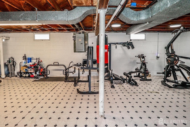 workout room with electric panel