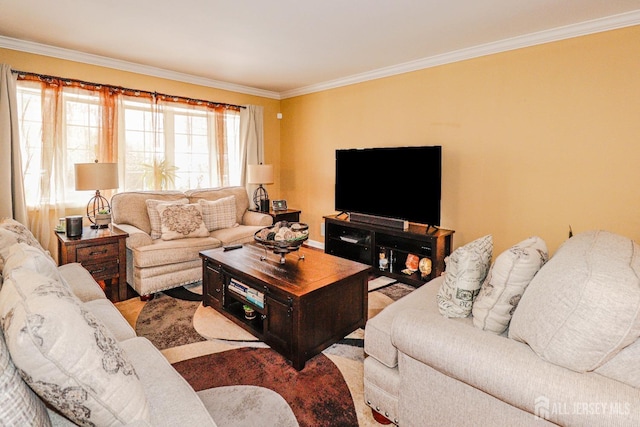 living room featuring ornamental molding