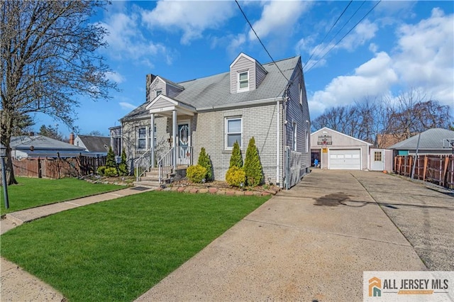 20 Cedar Ave, North Brunswick, NJ 08902 - cape cod home featuring an outdoor structure, driveway, brick siding, and a detached garage